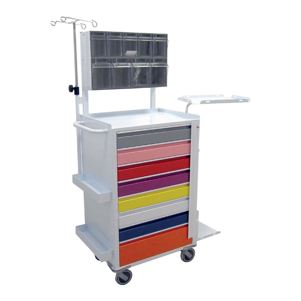 Carrello emergenza pediatrico con codifica colori Broselow